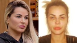 Deolane Bezerra no reality A Fazenda e em sua mugshot após ser presa - Foto: RecordTV