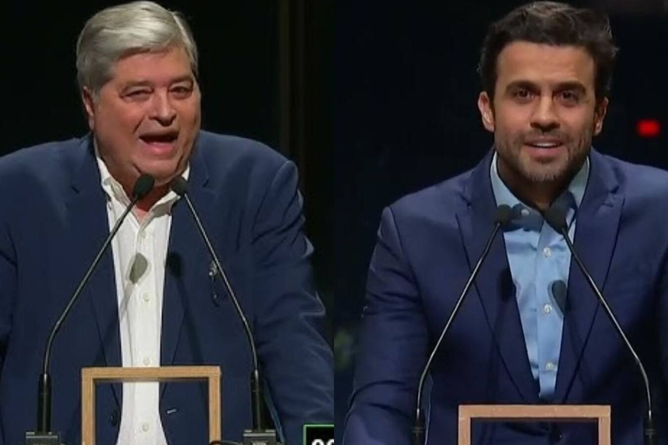 José Luiz Datena e Pablo Marçal antes da agressão com cadeira em debate - Foto: TV Cultura