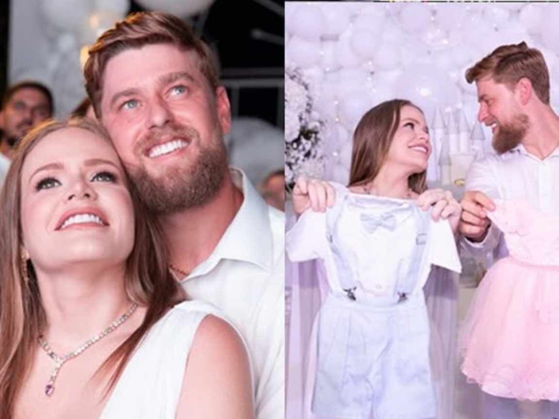 Paulinha Leite anuncia gravidez de gêmeos com chá revelação emocionante