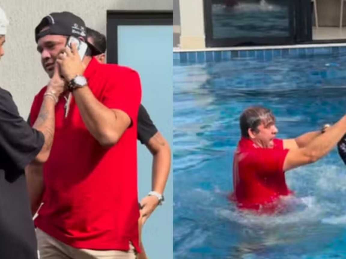 Zé Felipe joga celular de amigo na piscina e divide opiniões na web: 'Infantilidade'
