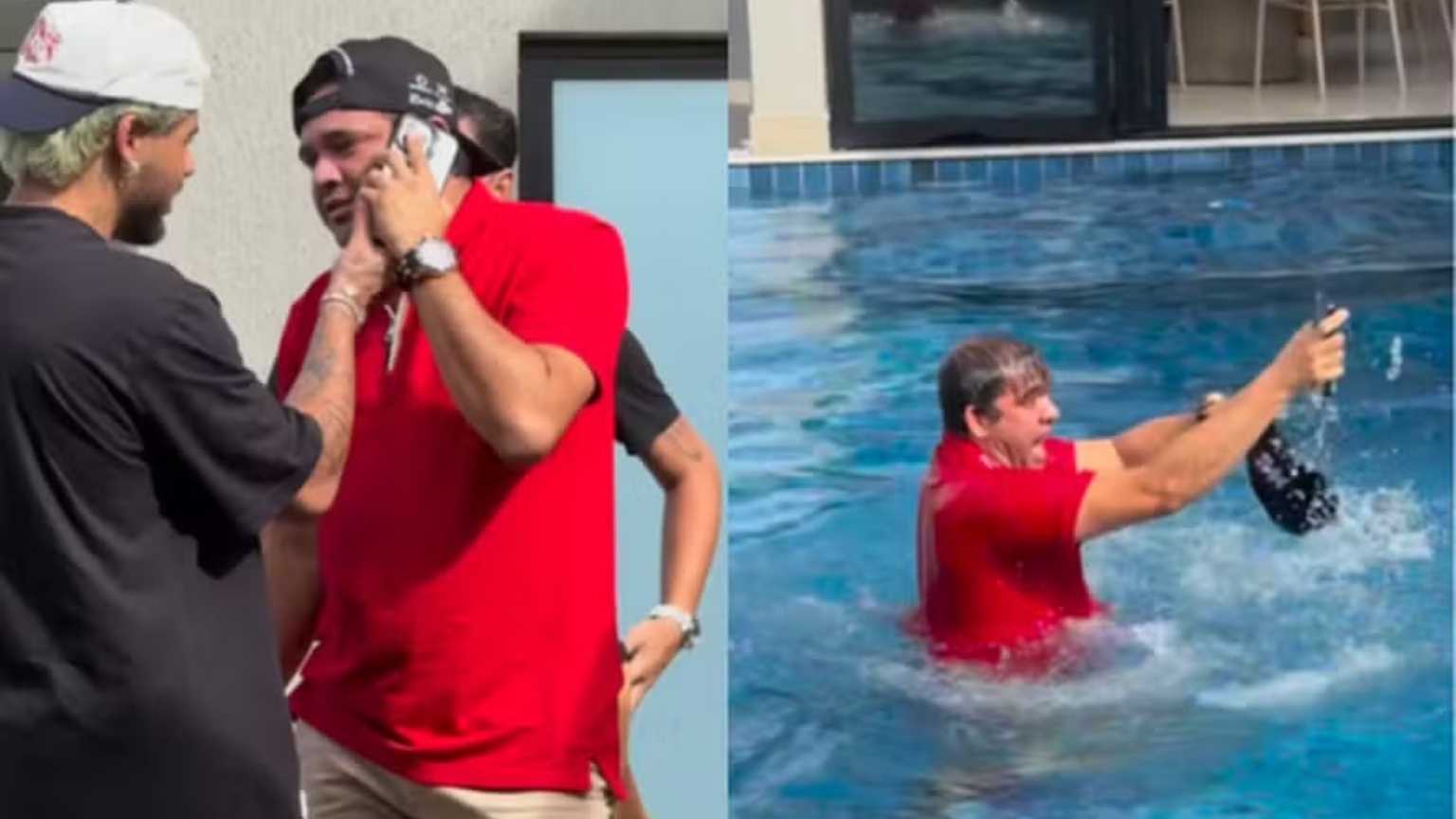 Zé Felipe joga celular de amigo na piscina e divide opiniões na web: 'Infantilidade'
