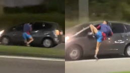 Homem pendurado em carro no Rio de Janeiro - Foto: YouTube