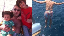 Robert De Niro em foto antiga ao lado de netos e em foto atual pulando de iate - Foto: Instagram @drenadeniro