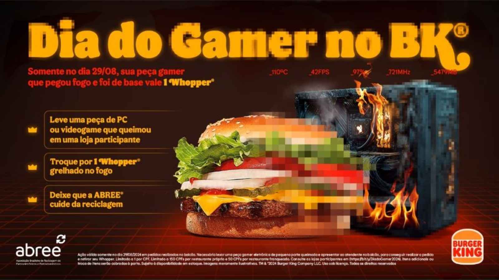 Burger King vai trocar peça queimada de videogame ou PC por hambúrguer