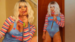 Miss Bumbum polemiza ao usar sangue de menstruação em fantasia de Chucky