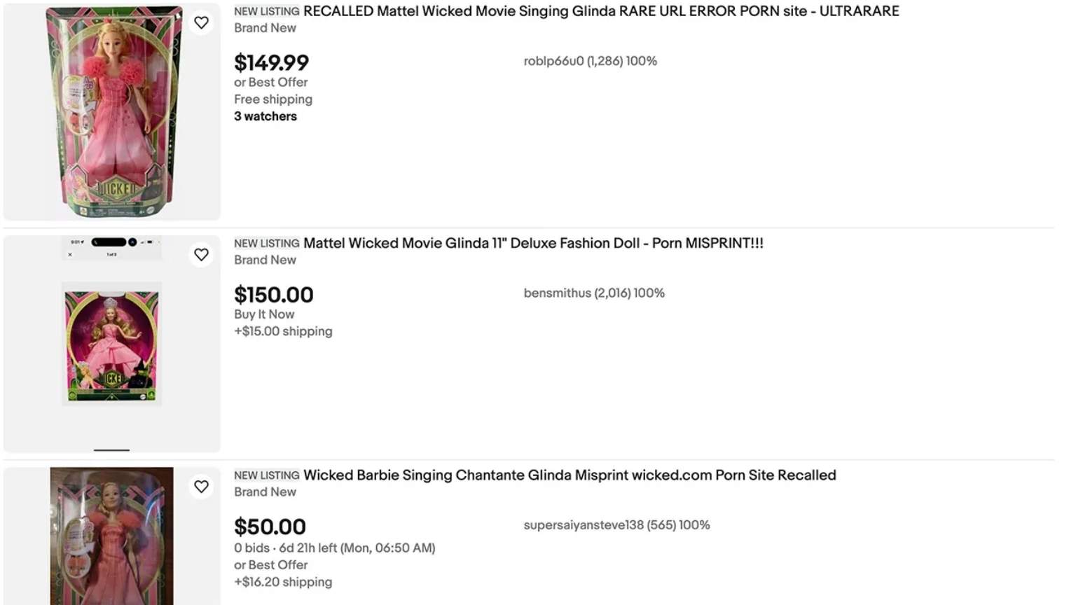 Bonecas de Wicked com erro