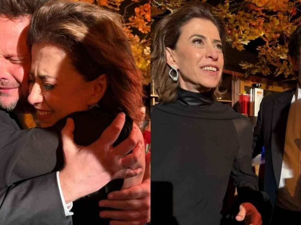 Fernanda Torres posa com Selton Mello enquanto celebra vitória do Globo de Ouro