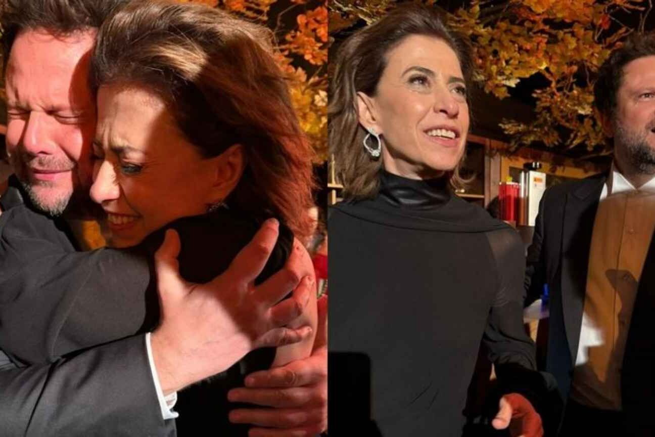 Fernanda Torres posa com Selton Mello enquanto celebra vitória do Globo de Ouro