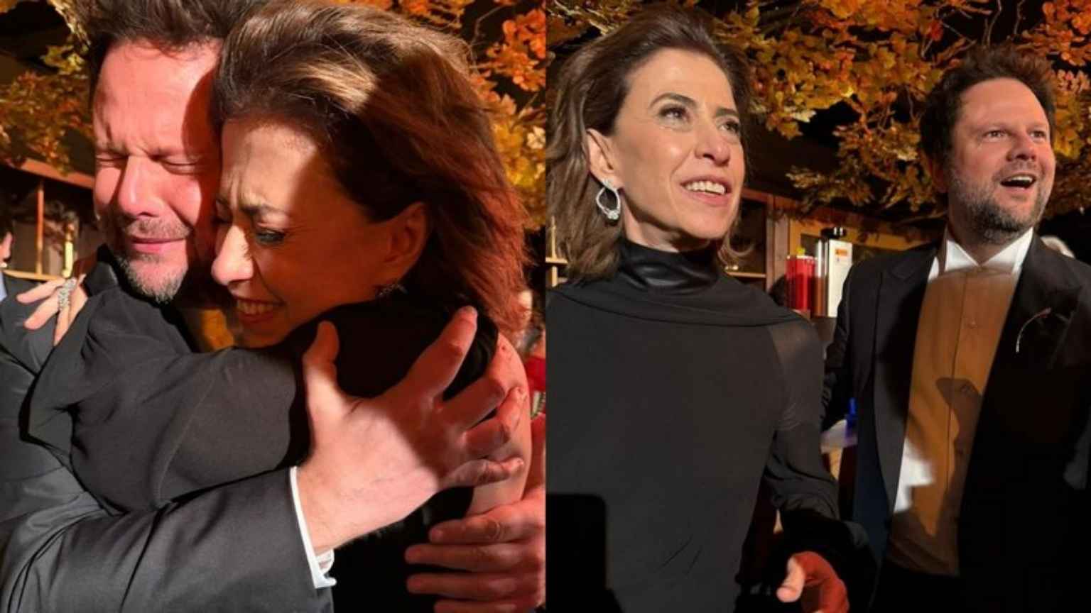 Fernanda Torres posa com Selton Mello enquanto celebra vitória do Globo de Ouro