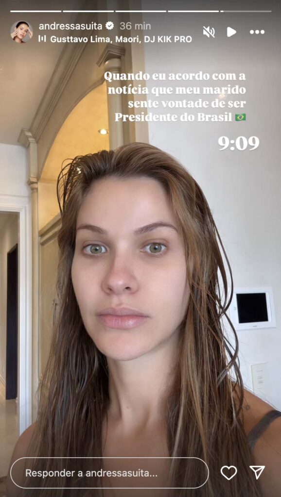 Andressa Suita reage à vontade de Gusttavo Lima de se candidatar à presidência