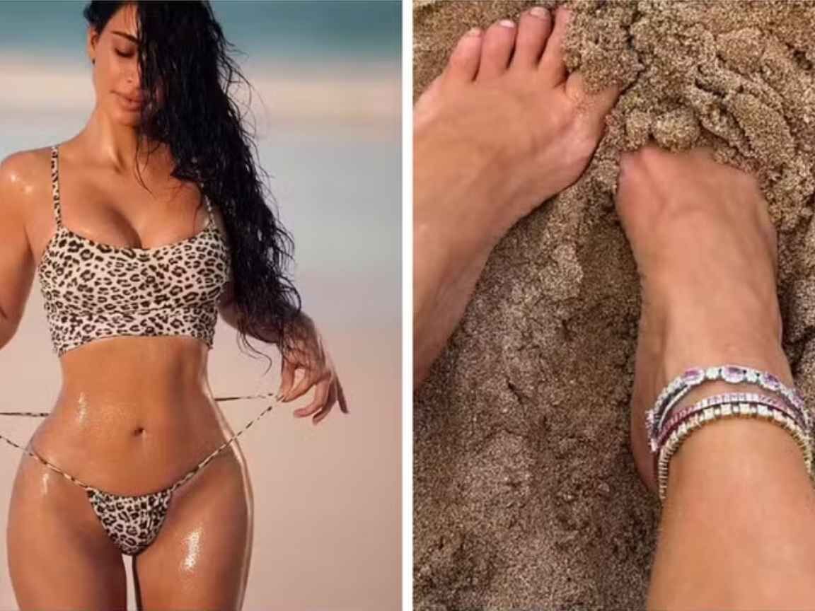 Kim Kardashian é criticada por ostentar tornozeleira milionária em ensaio na praia