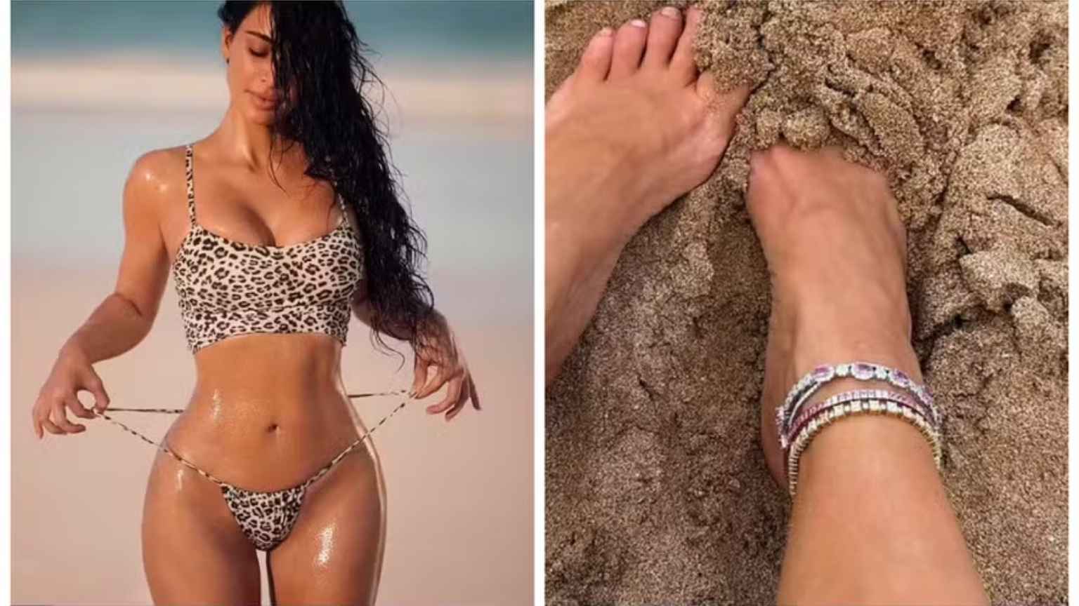 Kim Kardashian é criticada por ostentar tornozeleira milionária em ensaio na praia