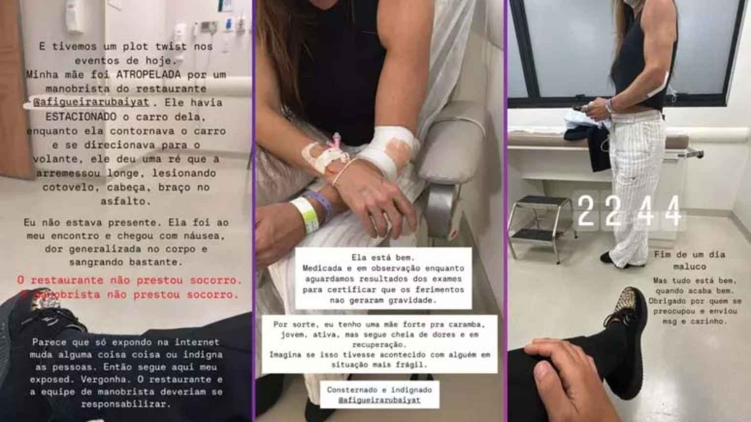 Atriz é atropelada por manobrista de restaurante e sofre ferimentos: 'Foi arremessada longe', diz Bruno Fagundes