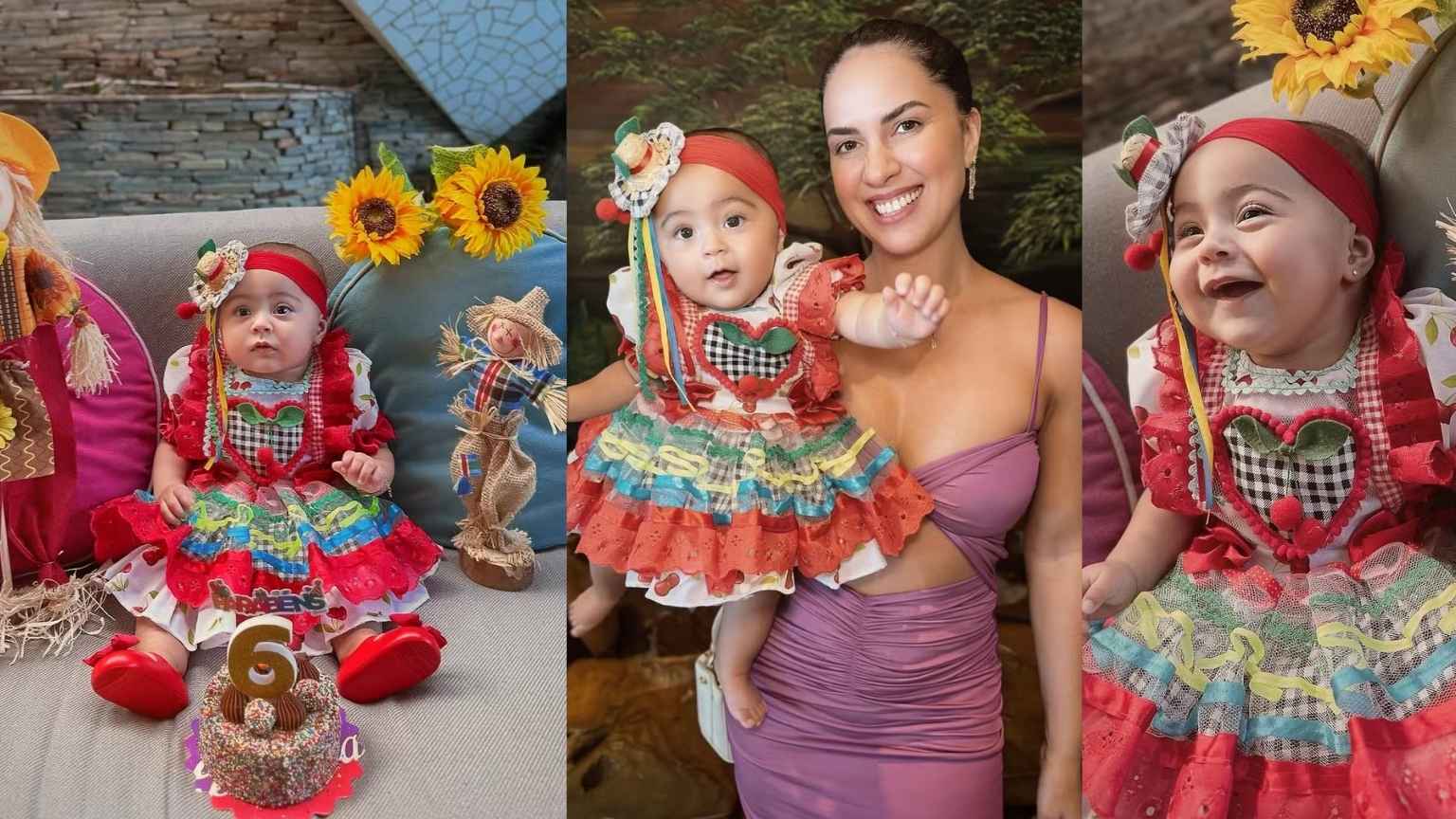 Com vestido a caráter, filha de Zezé e Graciele Lacerda ganha 'arraiá' para celebrar 6 meses