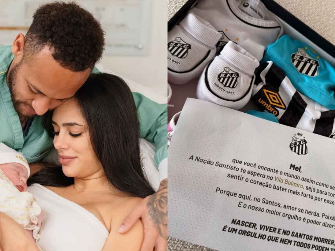 Filha de Neymar já tem time: recém-nascida Mel ganha kit do Santos e carta emocionante