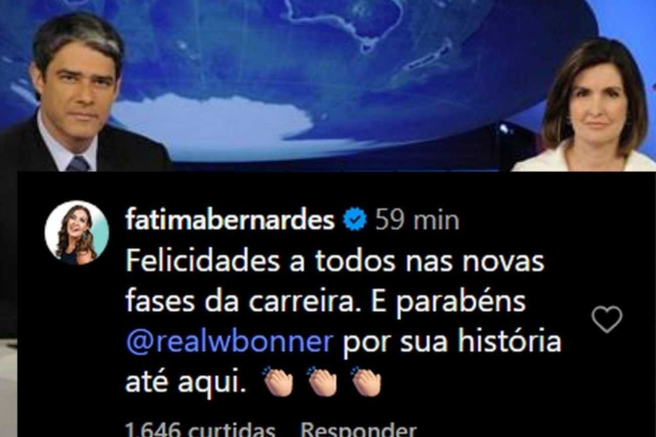 Fátima Bernardes parabeniza William Bonner pela história no Jornal Nacional após anúncio de saída