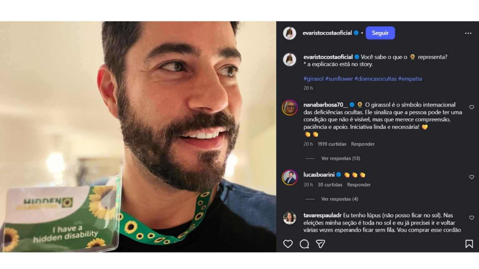 Evaristo Costa revela ter deficiência oculta e desabafa sobre Doença de Crohn
