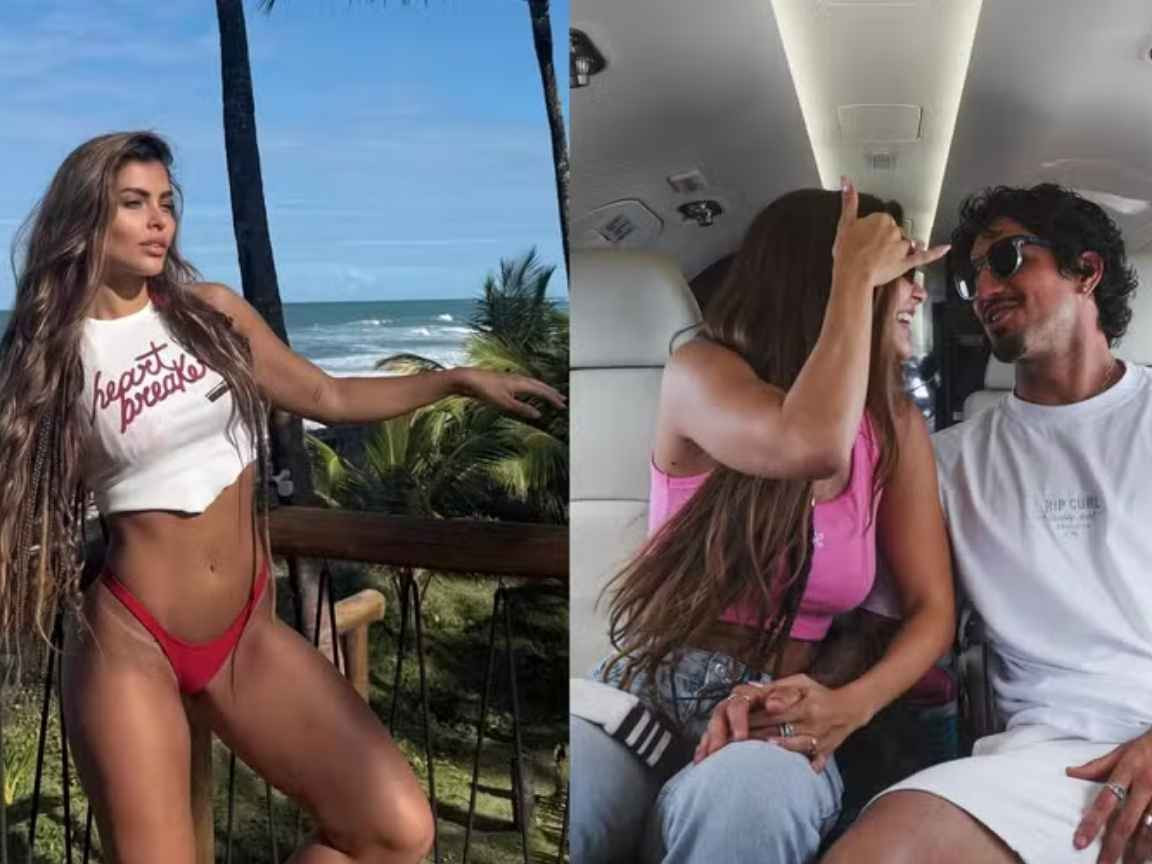 Gabriel Medina reage à foto da namorada Isabella Arantes com camiseta de 'destruidora de corações'