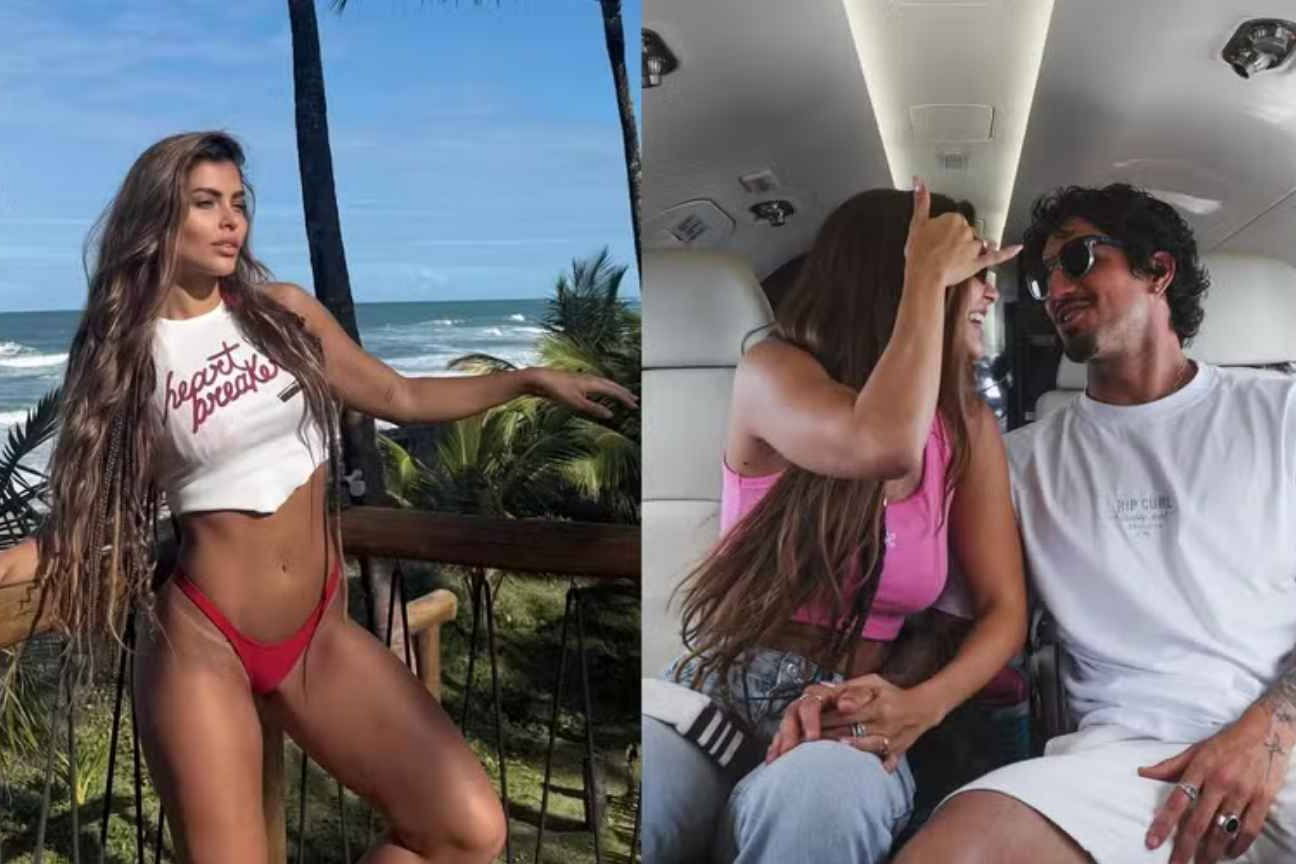 Gabriel Medina reage à foto da namorada Isabella Arantes com camiseta de 'destruidora de corações'