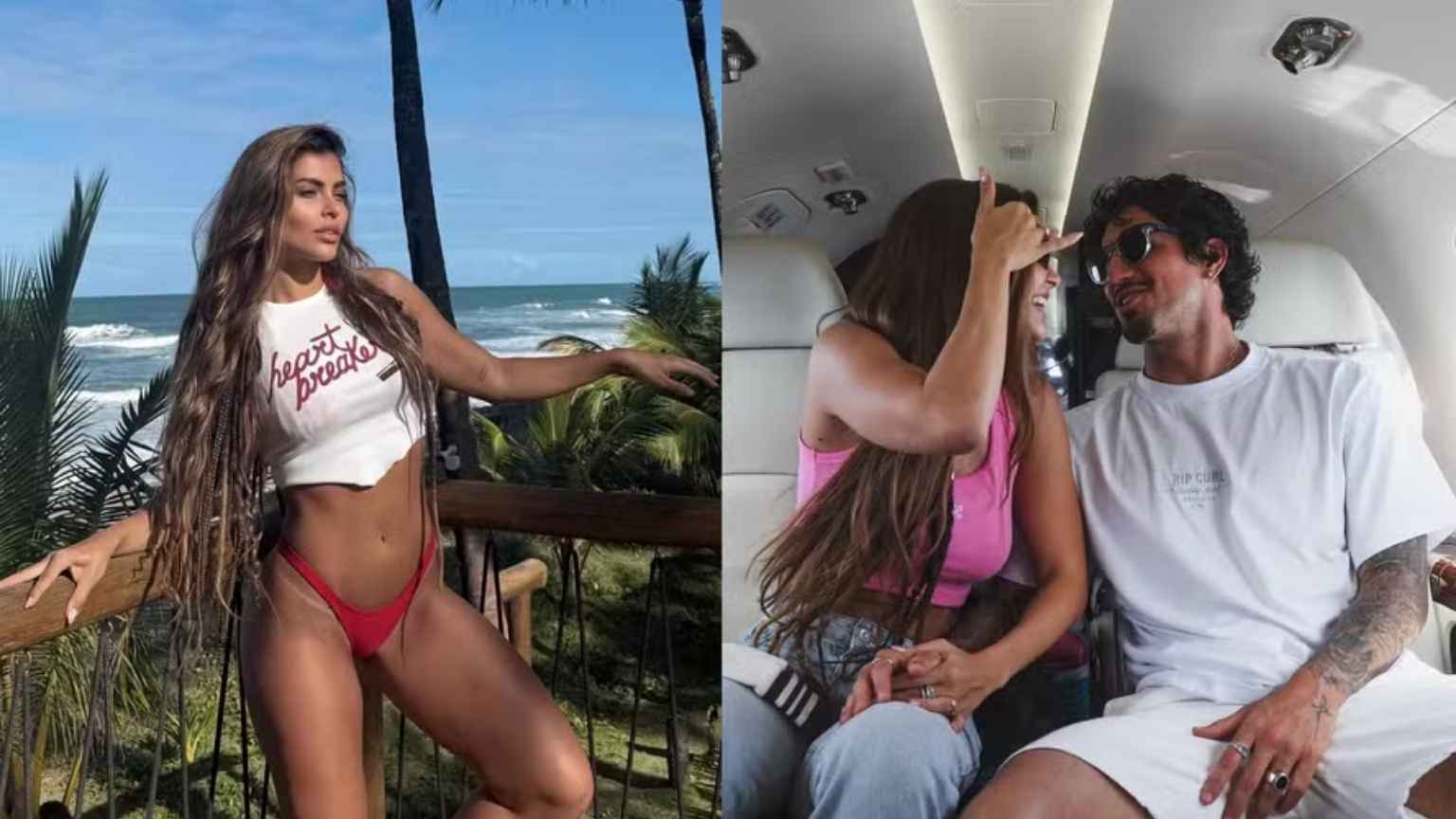 Gabriel Medina reage à foto da namorada Isabella Arantes com camiseta de 'destruidora de corações'