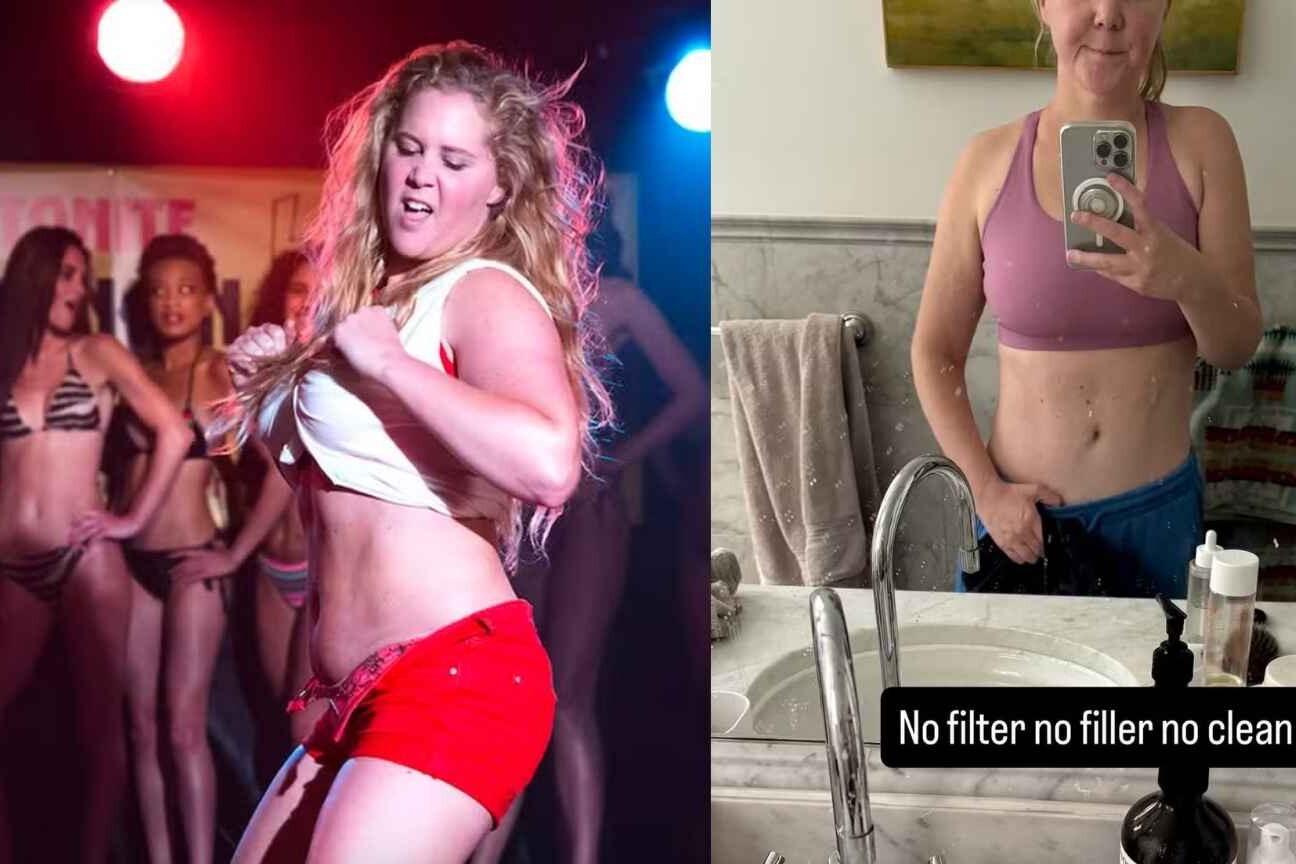 Amy Schumer exibe barriga chapada após emagrecimento e brinca: 'Sem limpar o espelho'