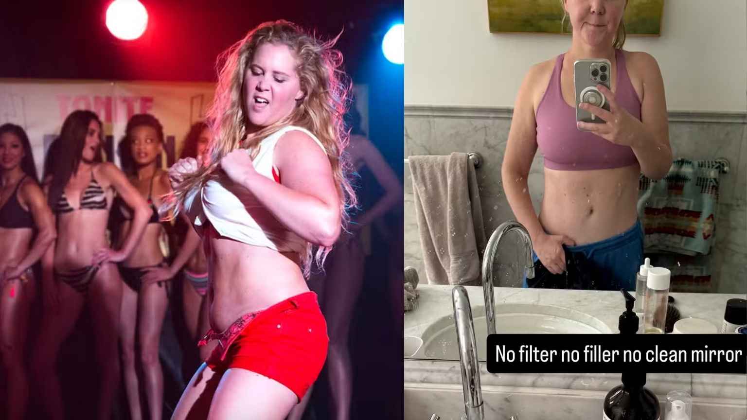 Amy Schumer exibe barriga chapada após emagrecimento e brinca: 'Sem limpar o espelho'