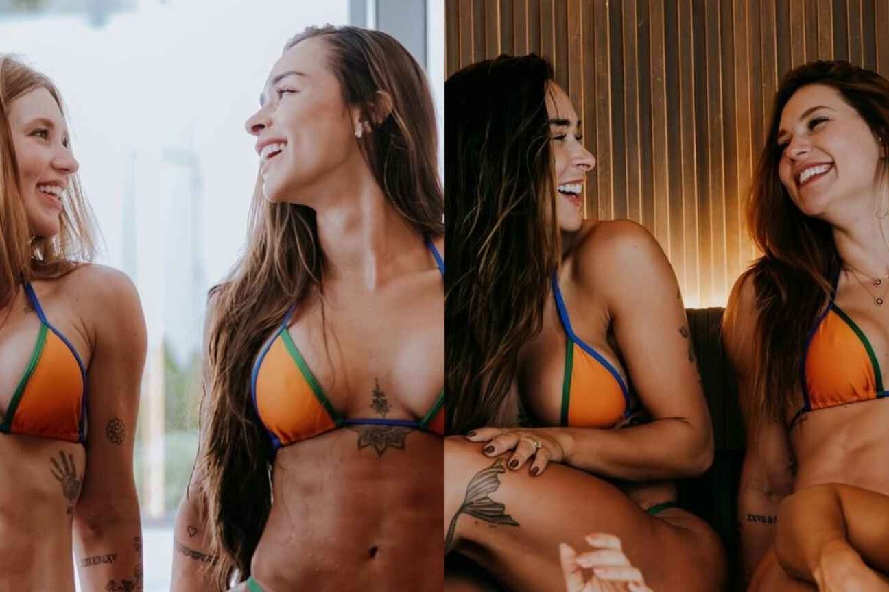 Virginia e Tainá Castro posam de biquíni na casa de Vini Jr. e selam amizade