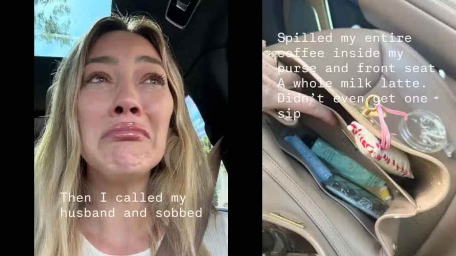 Hilary Duff derrama café em bolsa de R$ 16 mil e chora: 'Nem um gole'