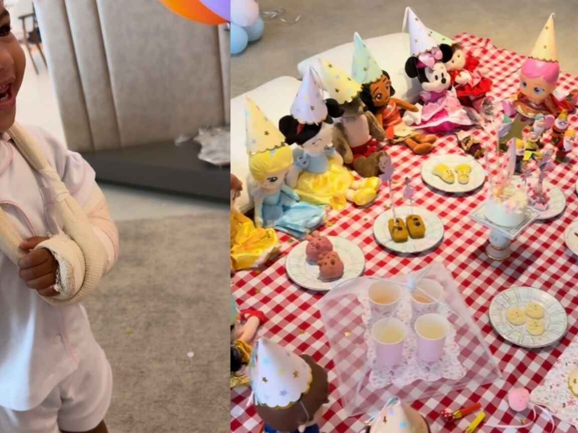 Mavie, filha de Neymar, celebra 2 anos com braço quebrado e presente de Davi Lucca