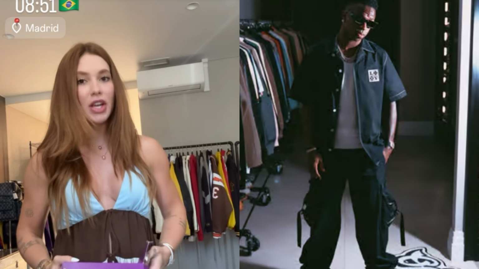 Virginia Fonseca chega a Madrid e posta vídeo direto do closet de Vini Jr.