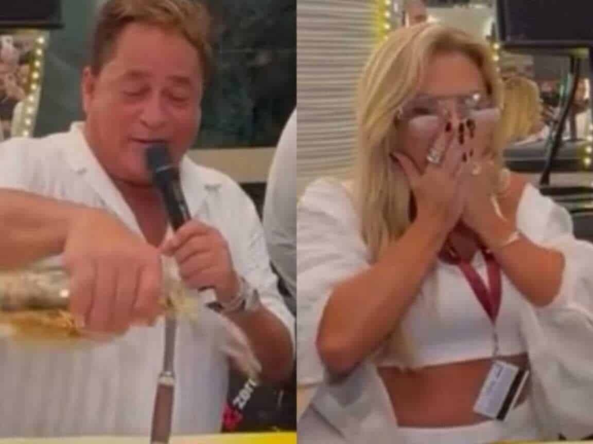 Leonardo joga bebida alcoólica em bolo no Navio Cabaré e choca Poliana Rocha