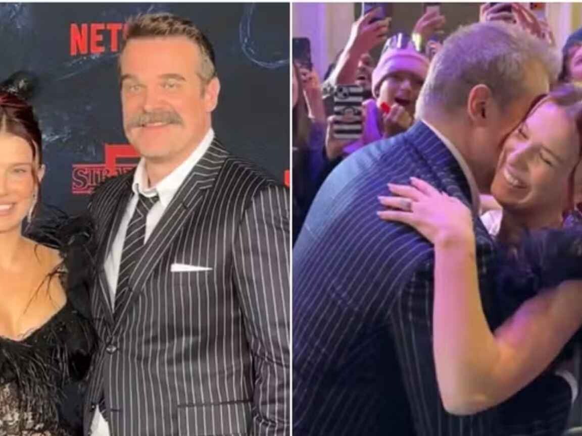 Millie Bobby Brown e David Harbour posam abraçados em estreia de 'Stranger Things' após acusação de assédio